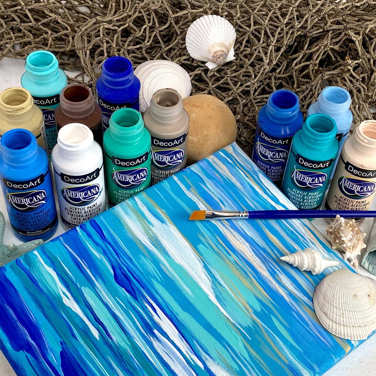 Americana Multi-Surface Satin Coastal Acrylic Paint Set, 12pc Beach-Inspired Colors for Wood, Glass & Crafts
